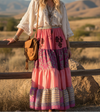 Women’s Rouge Pink Floral Beach Long Skirt – Patchwork Boho Maxi Skirt  S/M