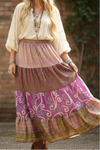 Women’s Purple Floral Beach Long Skirt – Patchwork Boho Maxi Skirt Resort Wear S/M