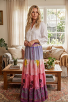 Womens Rouge Pink Floral Beach Long Skirt Patchwork Boho Skirts S/M