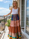Women’s Peach Multi Beach Long Skirt – Patchwork Boho Summer Maxi Skirt  S/M