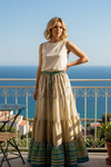 Women’s Beige & Green Beach Maxi Skirt – Patchwork Boho Summer Skirt S/M