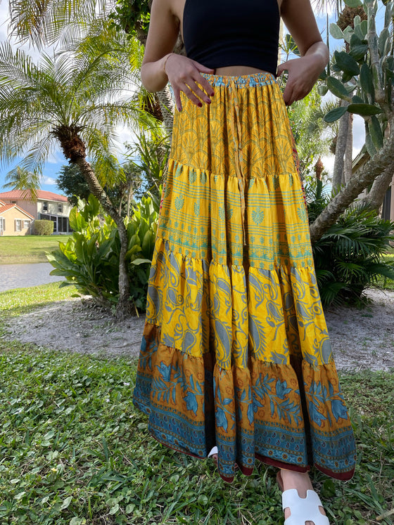 Long yellow skirt boho sales