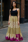 Womens Beige Purple Beach Maxi Skirt Patchwork Boho Skirts S/M