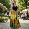 Womens Medallion Yellow Beach Maxi Skirt Patchwork Boho Skirts S/M