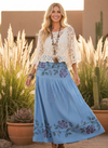 Blue Long Boho Skirt – Soft Flowy Hand Painted Hippie Maxi Skirt  M/L