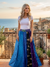 Womens Blue Gujarati Patchwork Maxi Skirt – Summer Boho Flowy Long Skirt  S/M/L