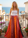 Women’s Fall Patchwork Maxi Skirt – Festive Orange Pink Retro Boho Long Skirt SML