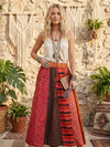 Women’s Maxi Skirt – Paneled Red Printed Boho Skirt | Retro Hippy Long Summer Skirt S/M/L