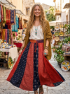 Women’s Fall Maxi Skirt – Multi Red Patchwork Panelled Flare  Long Skirt S/M/L