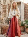 Women’s Boho Long Patchwork Skirt – Festive Red Vintage Retro Maxi Skirt SML