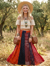 Women’s Fall Patchwork Maxi Skirt – Rum Raisin Boho Panelled Skirt Gypsy Style S/M/L