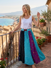 Women’s Bohemian Maxi Skirt – Blue Patchwork Long Festive Boho Skirt S/M/L