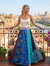 Women’s Dori Long Skirt – Blue Floral Boho Maxi Skirt for Fall Festivals & Summer Style S/M/L