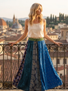 Women’s Bohemian Panel Skirt – Blue Dori Patchwork Flared Maxi Skirt S/M/L