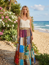 Womens Multicolor Maxi Skirt, Patchwork Recycle Silk Sari Gypsy Skirt S/M