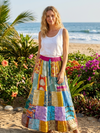 Womens Multicolor Recycled Silk Maxi Skirt – Gujarati Patchwork Boho Summer Skirt S/M