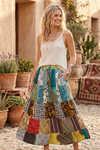 Womens Blue Maxi Skirt – Patchwork Recycled Silk Sari Boho Beach Gypsy Skirt S/M