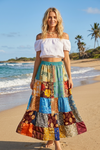 Women’s Summer Maxi Skirt – Multi Blue Recycled Silk Sari Boho Beach Gypsy Skirt S/M