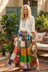 Women’s Multi Green Patchwork Silk Flared Maxi Skirt – Boho Recycled Sari Gypsy Skirt S/M