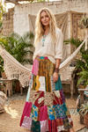 Women’s Berry Crush Patchwork Silk Maxi Skirt – Boho Handmade Recycled Sari Skirt SML