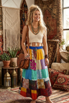 Women’s Ice Blue Patchwork Silk Maxi Skirt – Boho Beach Gypsy Skirt S/M/L
