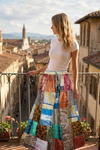 Women’s Gypsy Maxi Skirt – Dusky Orange Patchwork Boho Skirt | Flowy Beach SML