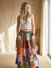 Women’s Spicy Mocha Patchwork Maxi Skirt – Boho Hippy Festival Beach Skirt  S/M/L