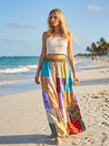 Women’s Blue Patchwork Maxi Skirt – Recycled Silk Sari Boho Beach Festival Retro Skirt S/M