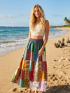 Women’s Green Pink Patchwork Maxi Skirt – Recycled Silk Sari Gypsy Boho Beach Skirt S/M