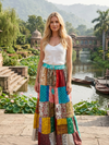 Retro Patchwork Maxi Skirt – Blushing Harmony Silk Boho Summer Skirt for Women S/M/L