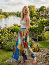 Women’s Retro Patchwork Maxi Skirt – Blue Recycled Silk Boho Summer Skirt SML