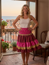 Pink Bohemian Recycled Silk Skirt – Women’s Ruched Maxi Skirt with Elastic Waist S/M