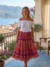 Women’s Pink Boho Ruched Skirt – Recycled Silk Maxi Skirt, Elastic Waist Summer Beach Skirt S/M