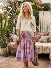 Purple Boho Maxi Skirt – Recycled Silk Beach Skirt with Elastic Waist for Women S/M
