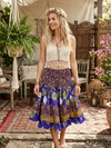 Purple Boho Ruched Maxi Skirt – Recycled Silk Elastic Waist Beach & Festival Skirt S/M