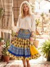 Yellow Boho Ruched Mini Skirt – Recycled Silk Beach & Festival Skirt for Women  S/M
