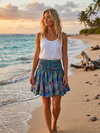 Women’s True Blue Boho Mini Skirt – Ruched Recycled Silk | Beach & Festival Skirt S/M