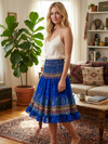 Sapphire Blue Ruched Boho Skirt – Ruffle Hem Summer Beach Maxi Skirt S/M