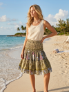 Boho Moss Green Recycled Silk Skirt – Ruched Elastic Waist Summer Beach Maxi Skirt S/M