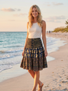 Women’s Blue Floral Ruched Mini Skirt – High Waist Elastic Cute Boho Short Skirt S/M