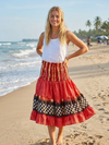 Women’s Red Floral Smocked Mini Skirt – Boho High Waisted Elastic Summer Skirt  S/M
