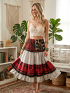 Boho Summer Red & White Floral Ruched Skirt – High Waisted Beach Mini Skirt S/M