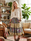 Women’s Purple Floral Beige Mini Skirt – Ruched Elastic Waist Summer Boho Skirt S/M