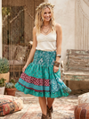 Sea Green Ruched Skirt – Recycled Silk Boho Beach Skirt for Women S/M