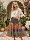 Boho Purple Floral Ruched Skirt – Recycled Silk Beachwear | Women’s Bohemian Skirt S/M