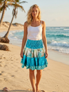 Women’s Boho Summer Skirt – Recycled Silk Smocked Elastic Waist Beachwear Skirt S/M