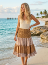 Women’s Beige Recycled Silk Ruched Skirt – Lightweight Boho Summer Beach Skirt  S/M