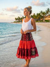Women’s Red Floral Recycled Silk Skirt – High Waist Elastic Summer Beach Skirt S/M