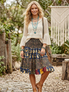 Women’s Dark Blue Ruched Silk Skirt – Boho Beach Summer Skirt with Elastic Waist   S/M