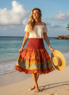 Women's Summer Elastic Skirt – Red Smocked Recycle Silk Beach Skirt S/M